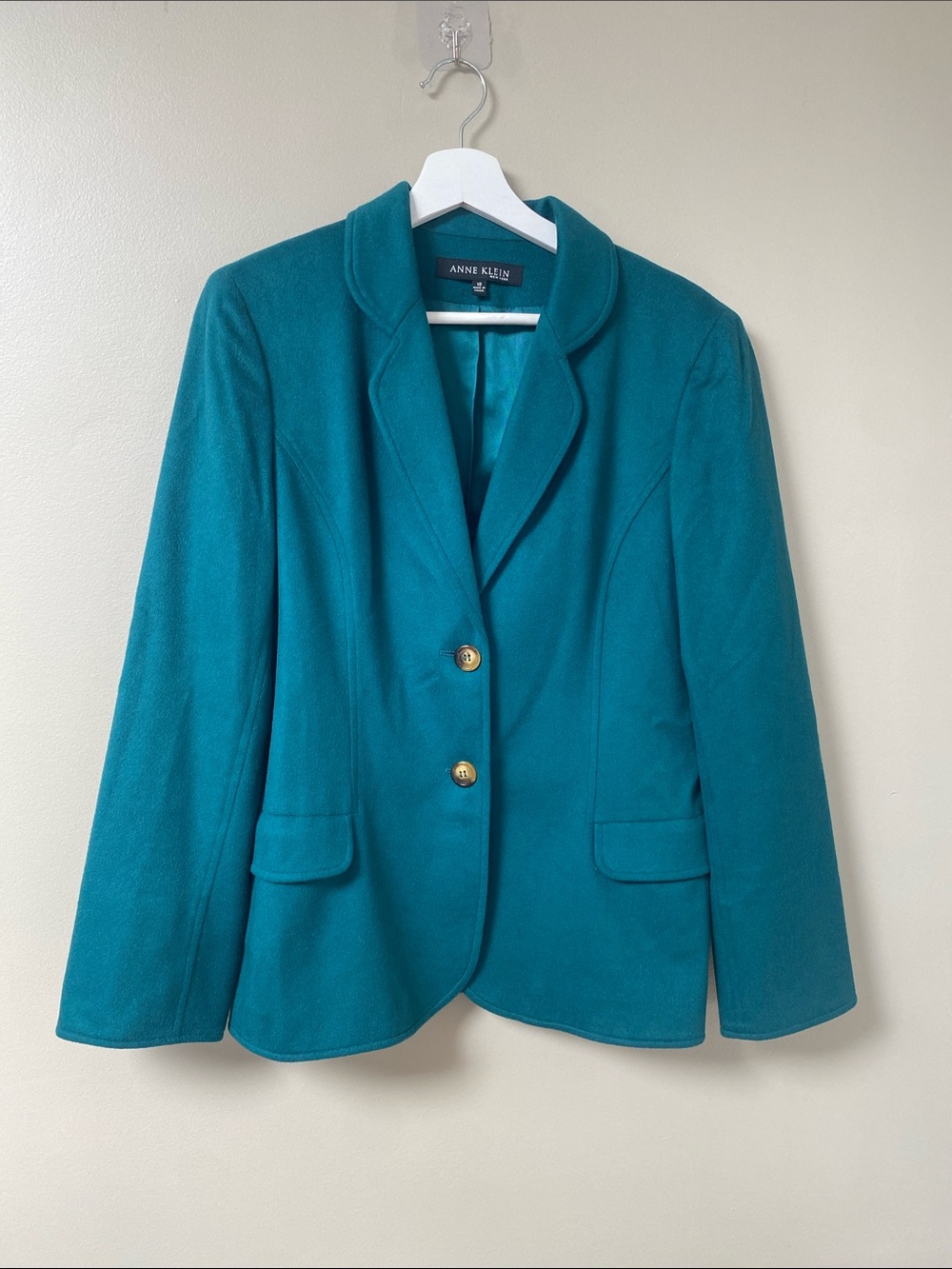 Anne Klein Teal Tailored Cashmere two button fitted Blazer size 10